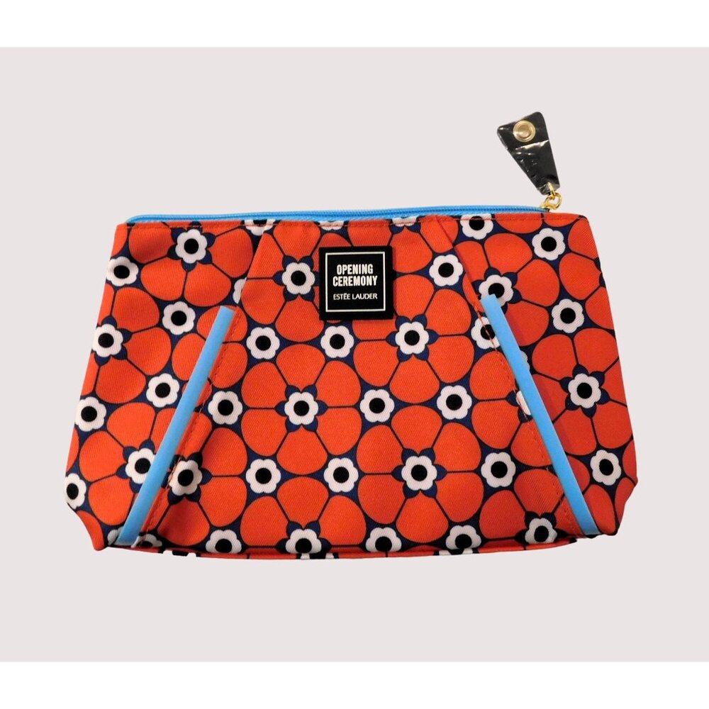 Estee Lauder Cosmetic Makeup Bag Opening Ceremony Red Floral Print Zip Closure
